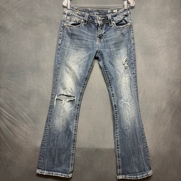 Miss Me Studded Embellished Jeans Distress Signature Bootcut Stretchy Low Rise - Picture 2 of 16